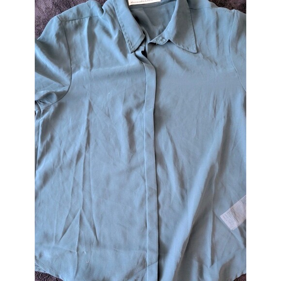 Abercrombie & Fitch Teal Green Sheer Aughts Button Blouse Collared Shirt Top - Picture 12 of 14